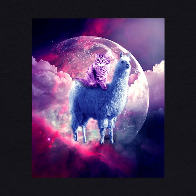 Outer Space Galaxy Kitty Cat Riding On Llama by Random Galaxy